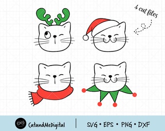 Kerst kat SVG gesneden bestand, Happy kat, Snijden Bestanden, Kat met Santa Hat, kerstvakantie, Lover Cats, DXF PNG Clipart