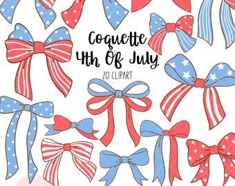 Coquette bow 4th of July clipart Ribbon clipart Cherry bow png American girly png American flag Trendy girly 4th of July Aesthetic bow shirt