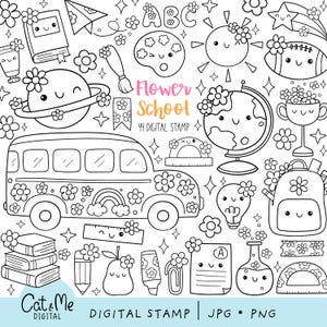 Blume Schule digital Stempel Doodle Frühling Schule png Lehrer Frühling Stempel Back to Schule Ausmalbild Schule Frühling Schule Malseite