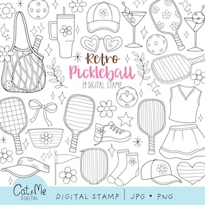 Doodle pickleball digital stamp Outline pickleball png Pickleball coloring Trendy country club png Sport clipart Pickleball coloring page