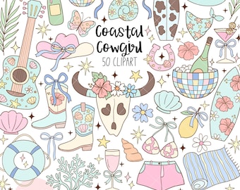 Küsten Cowgirl Clipart, Western Strand PNG (digitaler Download)