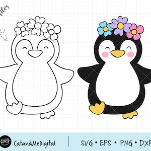 Penguin with flower svg Girl penguin svg Penguin flower crown svg Penguin spring svg Floral animal svg Kid T- shirt Animal cut files PNG DXF