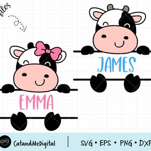Baby cow monogram svg Cow cut file Baby shower shirt svg Name frame svg Kids cut file Birthday gift shirt svg Customize with name svg