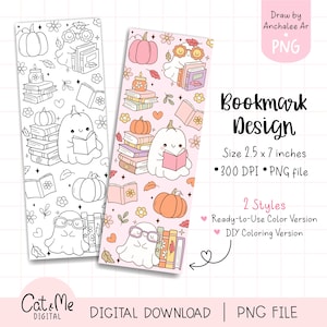 Ghost reading bookmark png Cozy reader bookmarks png Autumn bookmark file Printable coloring bookmarks For adults and kids Diy bookmarks