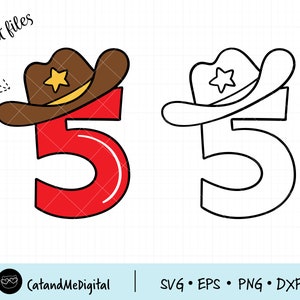 Number five cowboy svg 5th birthday svg Birthday boy girl Cow hat svg Kids cut file Fifth birthday svg Number 5 svg Western country svg