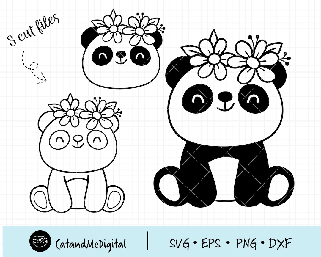 Baby Panda With Flower Svg Panda Svg Panda Clipart Bear Svg Flower Svg ...