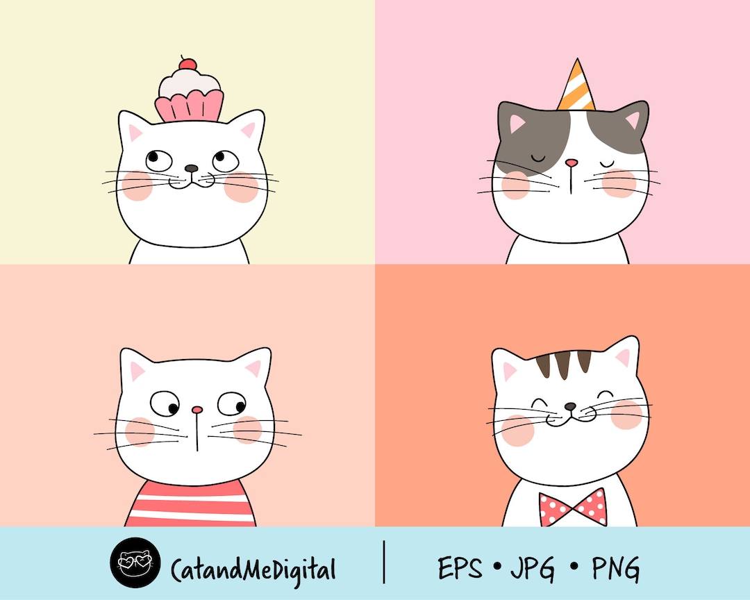 Cats Clipart Cute Cat Happy Cat Digital Cat Download Cute Cat Clipart ...