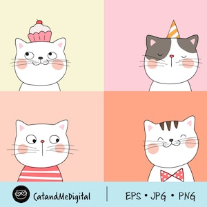 Cats clipart Cute cat Happy cat Digital cat download Cute cat clipart Kawaii kittens Illustration cat Lover cat Pet illustration PNG JPG EPS