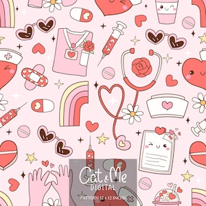 Nurse valentine seamless pattern Love nurse life seamless Valentine repeating pattern Groovy nurse sublimation Valentine day digital paper