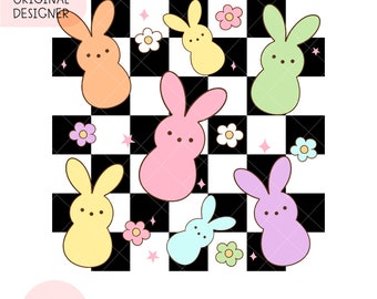 Checkered easter bunny png Easter png Bunny peeps png Easter sublimation Retro easter png Bunny candy png Easter gift shirt Kids easter png