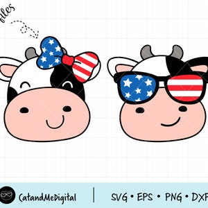 4th of July cow svg Cow svg Face cow svg Kid 4th of July Independence day svg Patriotic cow svg Cow glasses bow svg 4th of July gift svg