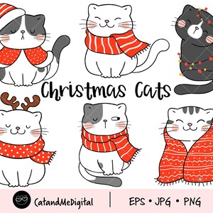 Christmas cats clipart Cat clipart Winter clipart Funny cats Christmas printable Cat digital art Cat illustration Cute art PNG JPG EPS