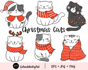 Christmas cats clipart Cat clipart Winter clipart Funny cats Christmas printable Cat digital art Cat illustration Cute art PNG JPG EPS