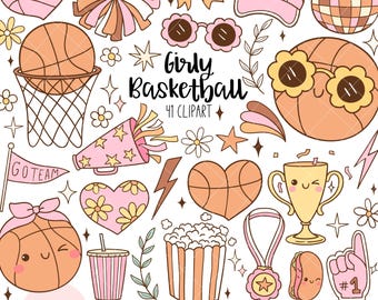 Retro girly basketball clipart Trendy basketball png Sport png Game day png Basketball vibes png Preppy girlie png Basketball gift png