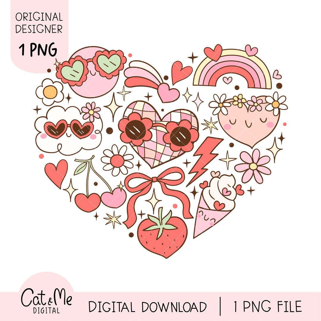 Retro Valentine Heart Png Groovy Retro Valentine Png Valentine ...