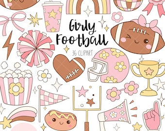 Retro girly football clipart Pink girl football png Trendy sport png Football season Soccer rugby png Girlie sport png American football png