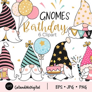 Birthday gnomes clipart Happy birthday png Nordic gnome Birthday party clipart Scandinavian gnomes Printable gnomes Cake Balloon PNG JPG