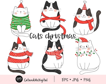 Cats christmas clipart Cat clipart Winter clipart Funny cats Christmas printable Christmas gift Cat illustration Animal clipart PNG