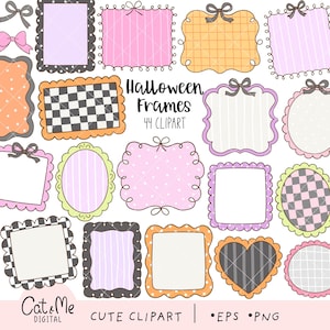 Imágenes prediseñadas de marcos de Halloween estilo preppy, bordes espeluznantes, marco de invitación a cuadros ondulados (descarga digital).