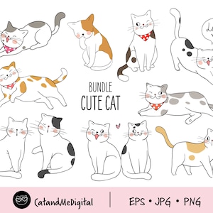 Clipart bundle cute cat Cat digital download Cute cat clipart Kawaii kittens Illustration cat Lover cat Pet illustration PNG JPG EPS