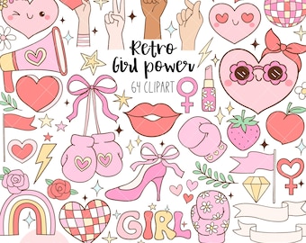 Retro Girl Power Clipart, Trendy Girly PNG (64 Files)