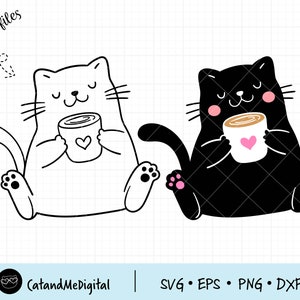 Gato de café svg Gatos svg Amor café svg Cat clipart Divertido gato corte archivo Cat amante svg Silhouette cricut para camisa Taza de café PNG DXF
