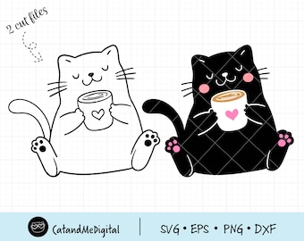 Coffee cat svg Cats svg Love coffee svg Cat clipart Funny cat cut file Cat lover svg Silhouette cricut for shirt Coffee mug PNG DXF