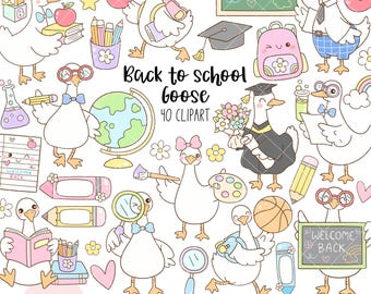 Back to School Goose Clipart, Silly Goose Theme Decor, Pastel School Supplies, Teacher Classroom Graphic