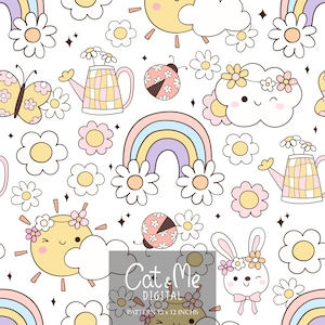 Modèle sans couture de printemps groovy Doodle printemps sans couture Fichier de fleurs de printemps Motif répétitif de printemps Papier numérique de printemps pour sublimation de tissu