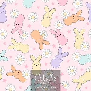 Pastel easter candy pattern Bunny flower seamless Easter candy repeating pattern Fabric sublimation file Retro easter Easter digital paper
