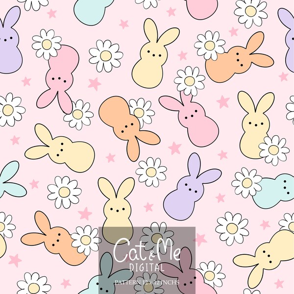 Pastel easter candy pattern Bunny flower seamless Easter candy repeating pattern Fabric sublimation file Retro easter Easter digital paper