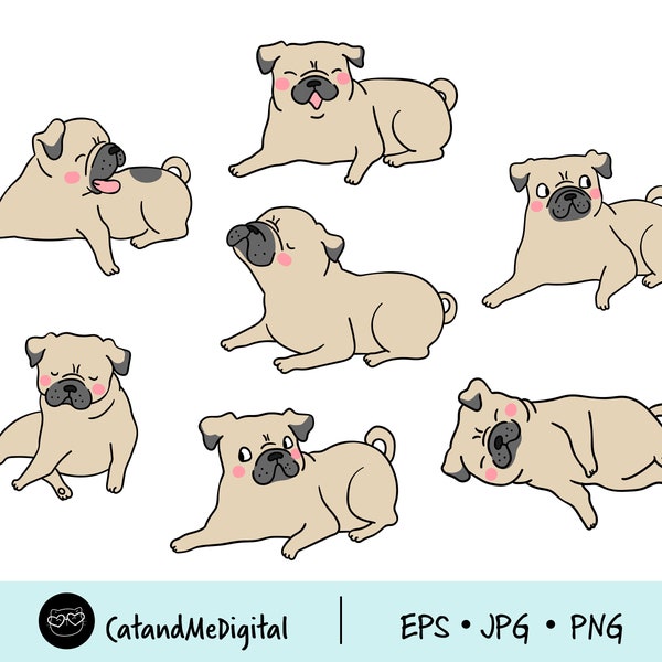 Pug dog digital clipart Dog digital download Illustration pug Cute animal Pug clipart Cute pug png Pet clipart Doodle pug PNG JPG EPS