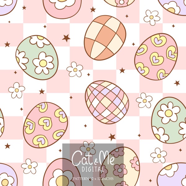 Groovy easter egg pattern Retro easter egg seamless Eggs repeating pattern for fabric sublimation Checkerboard pattern Easter digital paper