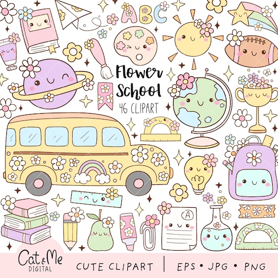 Flower school clipart Pastel spring png School supplies png Teacher spring clipart Back to school png Flower Classroom png Teacher gift png