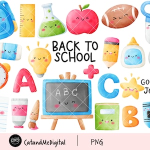 Watercolor back to school clipart  Stationery png School supplies clipart School bundle png Pencils Crayons Education cartoon png