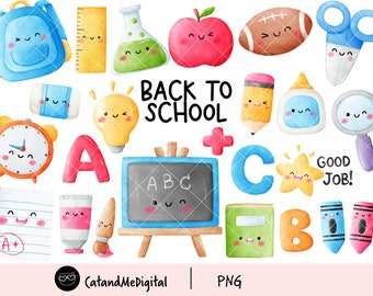 Watercolor back to school clipart  Stationery png School supplies clipart School bundle png Pencils Crayons Education cartoon png