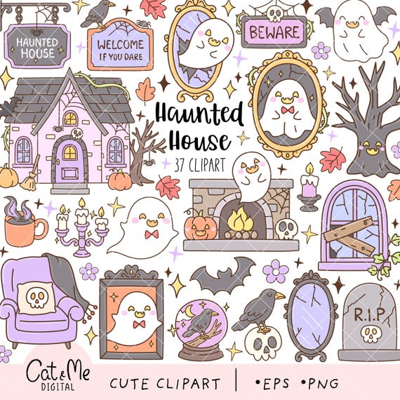 Haunted House Clipart, Halloween PNG, Spooky Ghost PNG, Halloween Sticker, (Digital Download)
