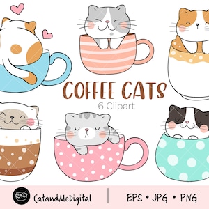 Coffee cat clipart Love coffee clipart Cat clipart Funny cat png Cat lovers Cat in cup coffee Coffee mug PNG JPG EPS