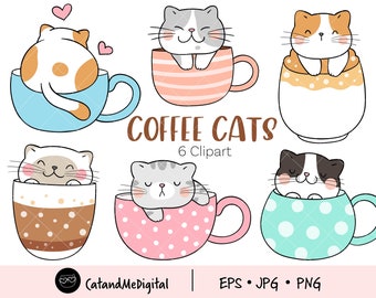 Koffie kat clipart Liefde koffie clipart Cat clipart Grappige kat png Kattenliefhebbers Kat in kopje koffie Koffie mok PNG JPG EPS