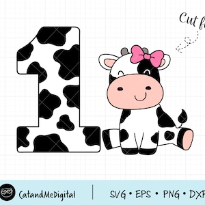 Cow number birthday svg 1st birthday svg Cow print svg Birthday girl Kid cow svg Kids cut file Birthday gift Birthday party shirt PNG DXF