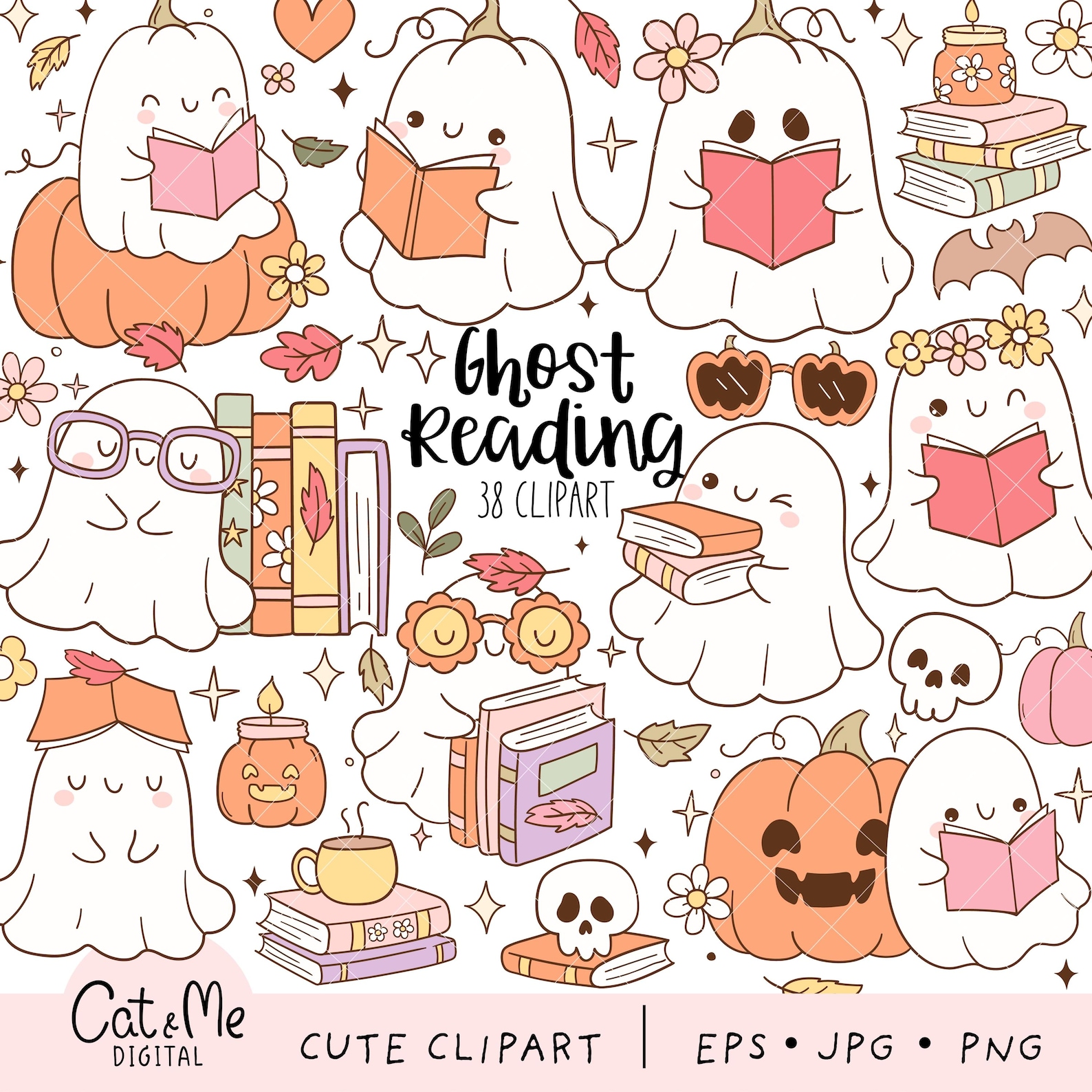 Ghost Reading Clipart Bookish Halloween Ghost Png Reading Autumn Vibes ...