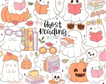 Ghost reading clipart Bookish halloween ghost png Reading autumn vibes png Trendy bookish png Book lover clipart Halloween gift shirt png