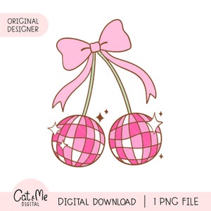 Pode incluir: Duas cerejas disco bola cor-de-rosa com um la&ccedil;o rosa no topo. As cerejas s&atilde;o contornadas a castanho e t&ecirc;m um padr&atilde;o xadrez.