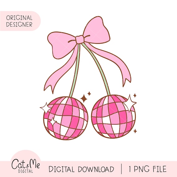 Disco ball cherry png Retro coquette cherry png Groovy retro ball Soft Girl Era png Trendy girly png Aesthetic Social club Coquette shirt