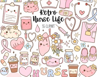 Retro nurse life clipart Pink nurse png Medical clipart Groovy mental health png Positive vibes flower png Health care png Nurse gift shirt