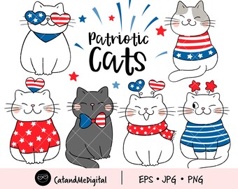 Patriotic cats clipart 4th of July Illustration cats Cat lover Pets clipart Fourth of July clipart American cats 4th July gift shirt PNG JPG