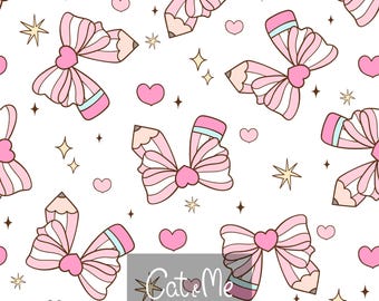 Lápiz de San Valentín con coqueta pastel sin costuras Patrón de lazo de lápiz de maestro Patrón repetido de maestro Papel digital de San Valentín retro de regreso a la escuela