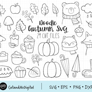 Doodle autumn svg Autumn clipart Fall season svg Outline svg Thanksgiving svg Pumpkin svg Hand drawn svg Fall svg designs Animal cut file