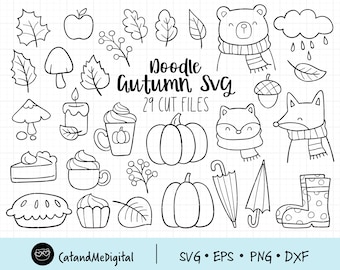 Doodle autumn svg Autumn clipart Fall season svg Outline svg Thanksgiving svg Pumpkin svg Hand drawn svg Fall svg designs Animal cut file