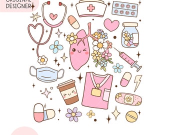 Doodle retro nurse life png Pink nurse png Medical png Nurse stuff png Positive vibes png Health care png Nurse sublimation Nurse gift shirt